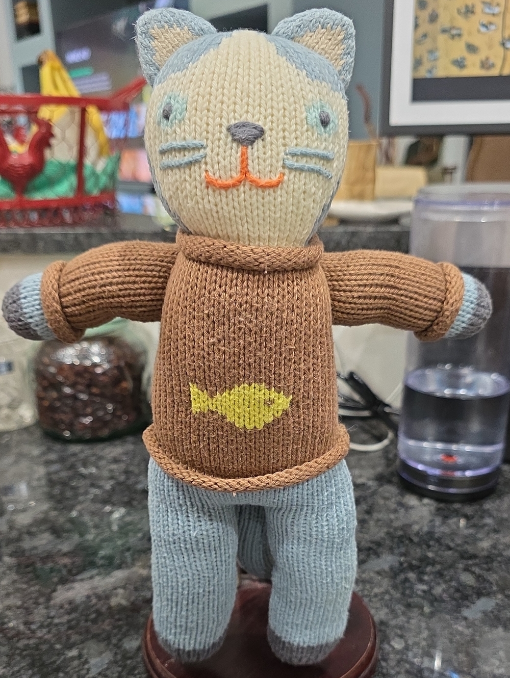 BLA BLA Sardine The Cat Toy in Brown and Light Blue - Cozy Pet Plush